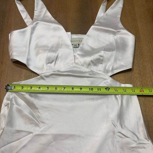 Sachin & Babi‎ Bride White Satin Midi Dress Size 8 Plunge Neckline Side Cutout - Picture 10 of 16
